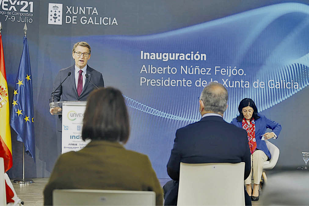 Feijóo, durante su intervención en la inauguración del mayor evento sobre drones de España.