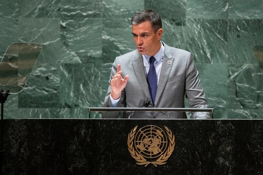 El presidente del Gobierno, Pedro Sánchez, en su intervención en la Asamblea General de la ONU en Nueva York.