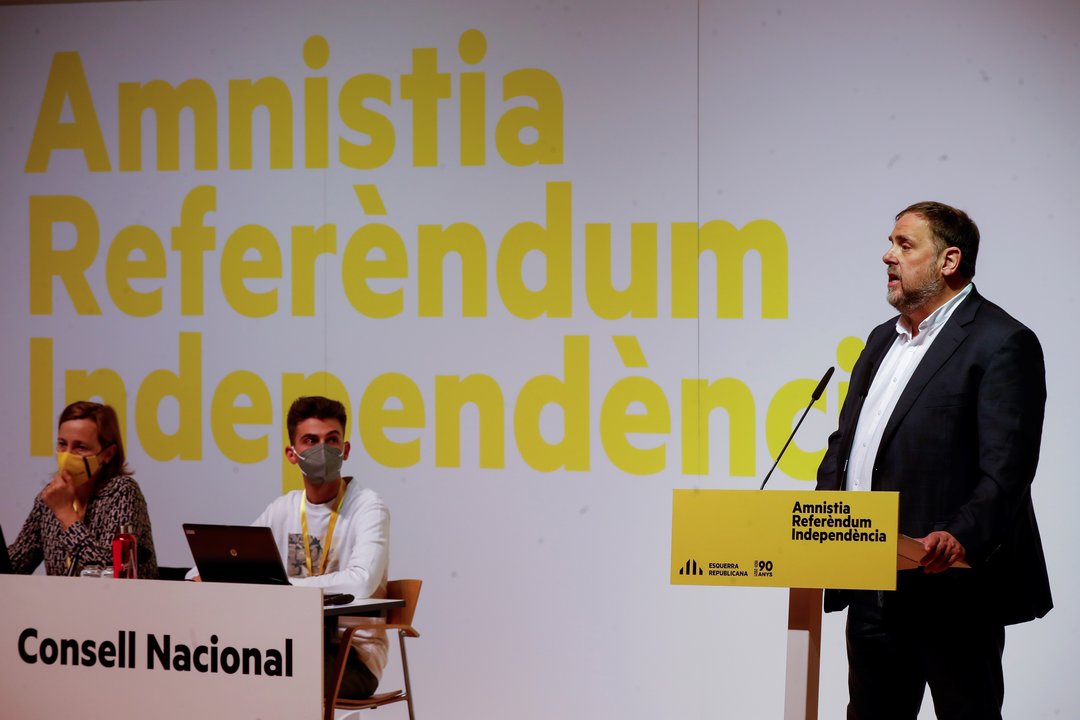 Oriol Junqueras, durante su intervención ante el Consell Nacional de ERC.