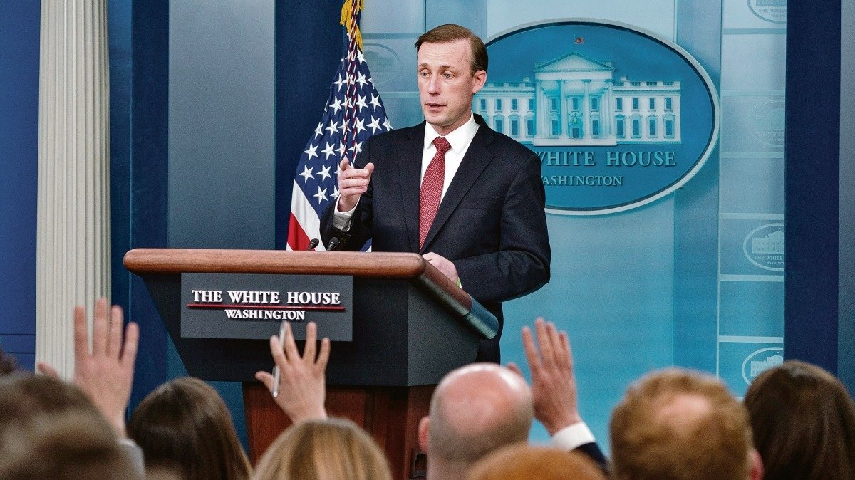 El asesor de seguridad nacional de la Casa Blanca, Jake Sullivan, en la rueda de prensa de ayer.