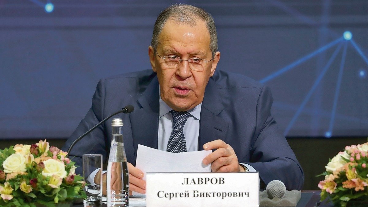 El ministro ruso de Exteriores, Serguéi Lavrov, en la rueda de prensa de ayer.