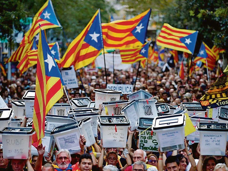 Manifestación en Barcelona tras el referéndum del 1 de octubre de 2017.