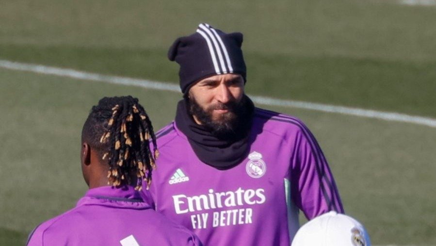 Karim Benzema, ayer, en el entrenamiento del Real Madrid.