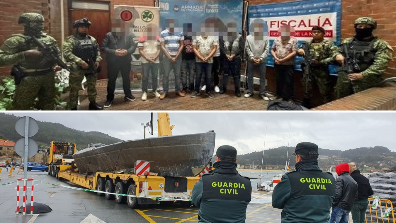 Los doce detenidos por la Armada de Colombia y el narcosubmarino de Aldán en 2019.