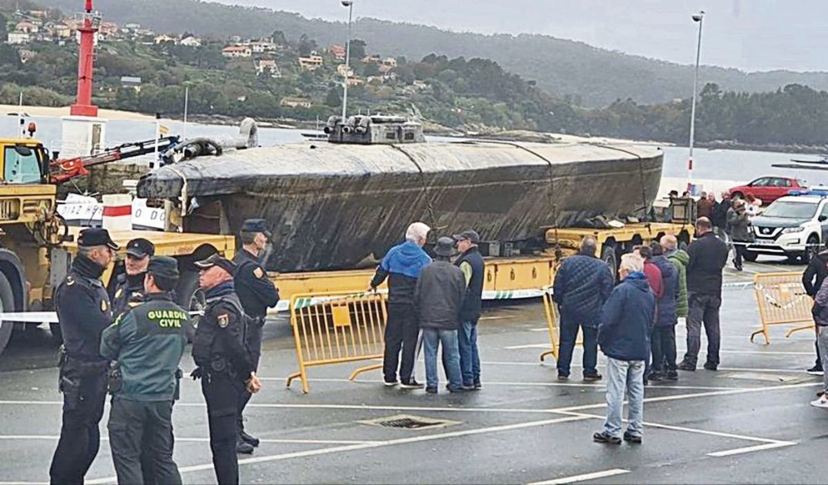 Submarino incautado en la ría de Aldán en 2019.