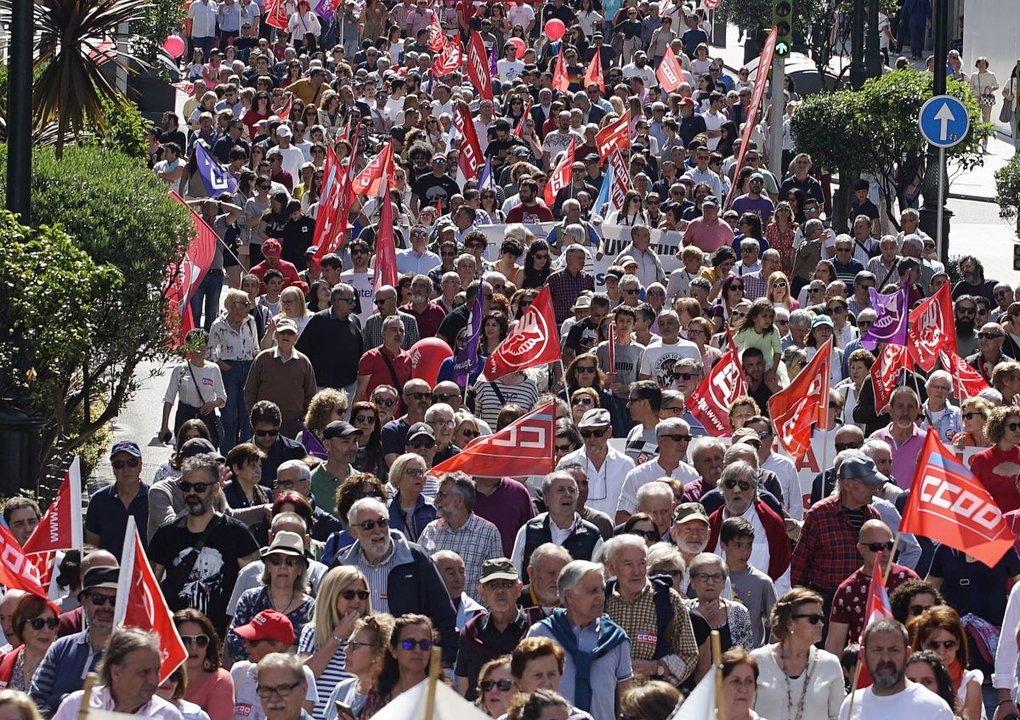 Una de las manifestaciones del 1 de Mayo ayer en Vigo, más concurridas que las del año anterior.