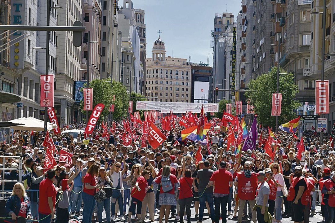 Manifestación convocada por UGT y CCOO con motivo del Día del Trabajador en Madrid.
