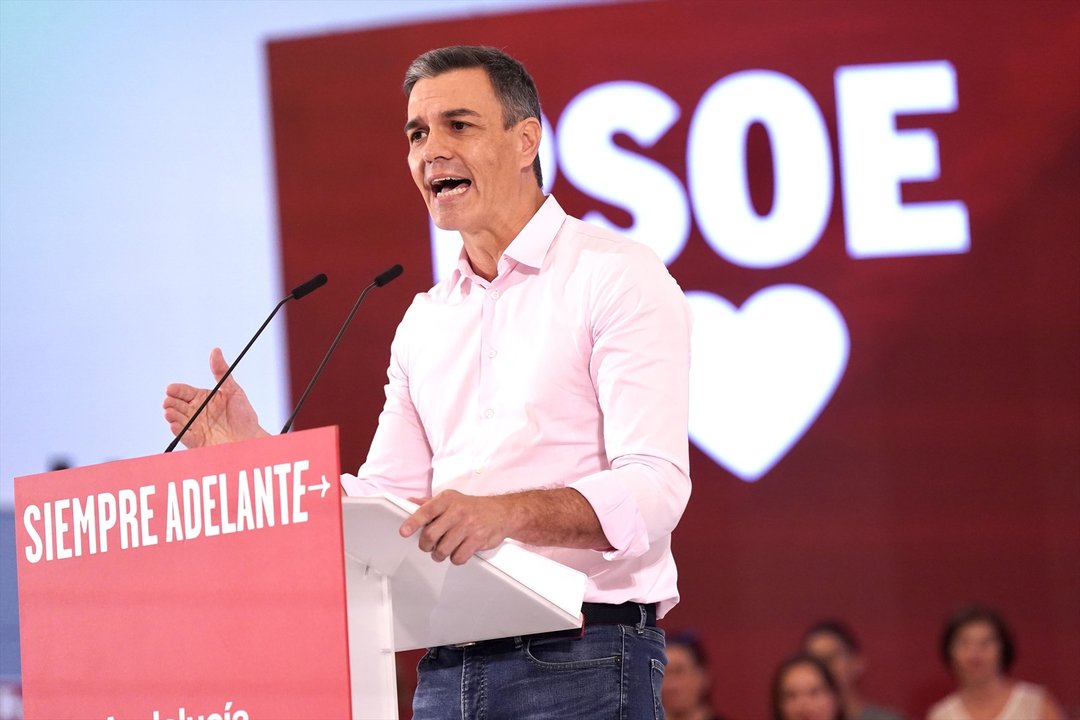 Pedro Sánchez, en un acto del PSOE este sábado // E.P.