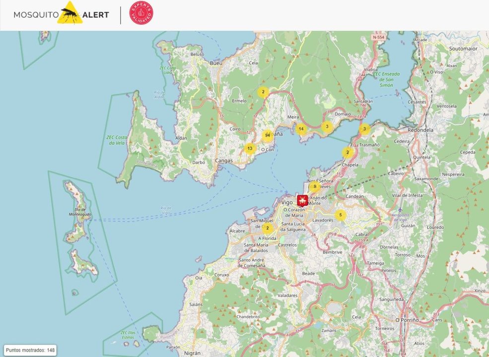 La plataforma Mosquito Alert elabora mapas con la información que trasladan los ciudadanos y validan expertos.