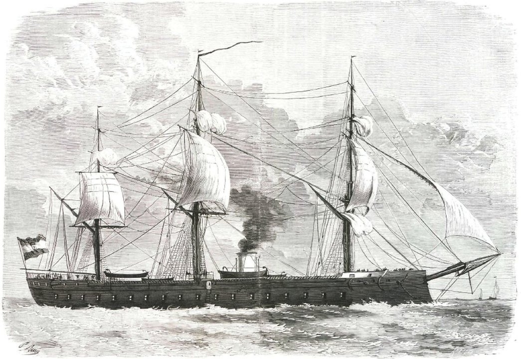 La fragata “Numancia”, del marino vigués Méndez Núñez, en 1865.