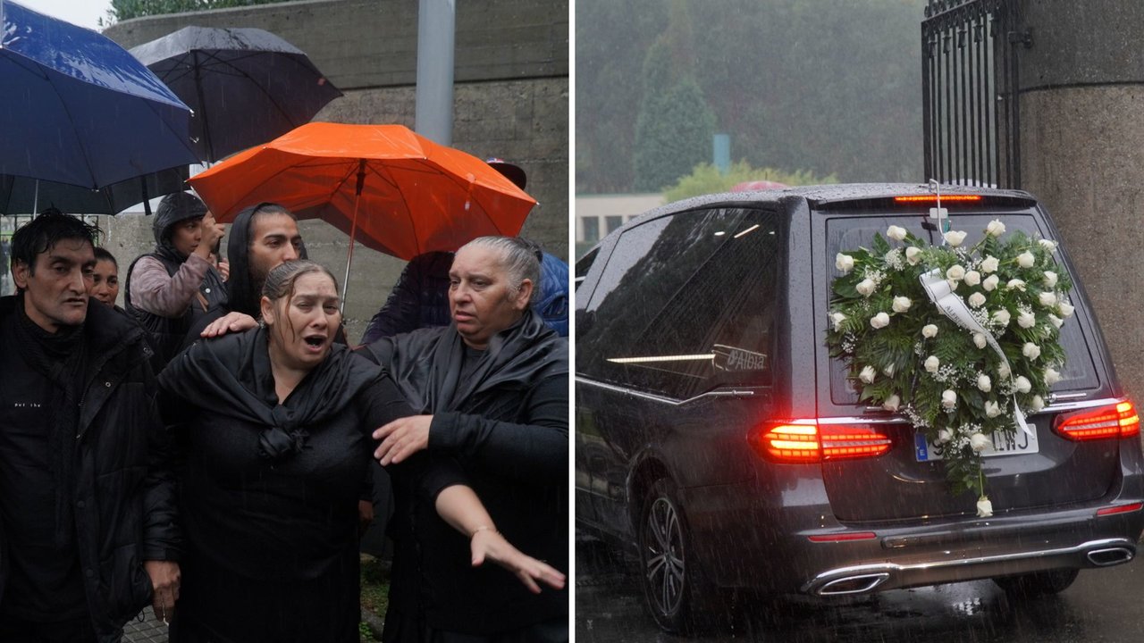 Llegada de uno de los coches fúnebres al cementerio de Feáns, en A Coruña, donde los familiares protagonizaron escenas de dolor.