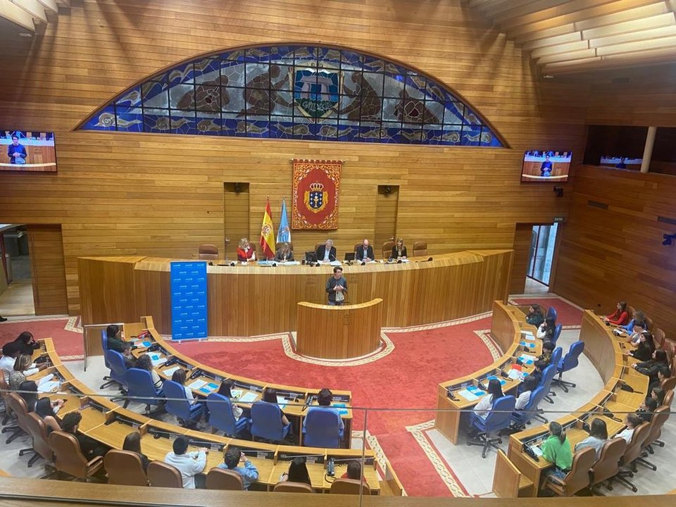 Nueve escolares del municipio participaron ayer en una sesión plenaria del Parlamento de Galicia.