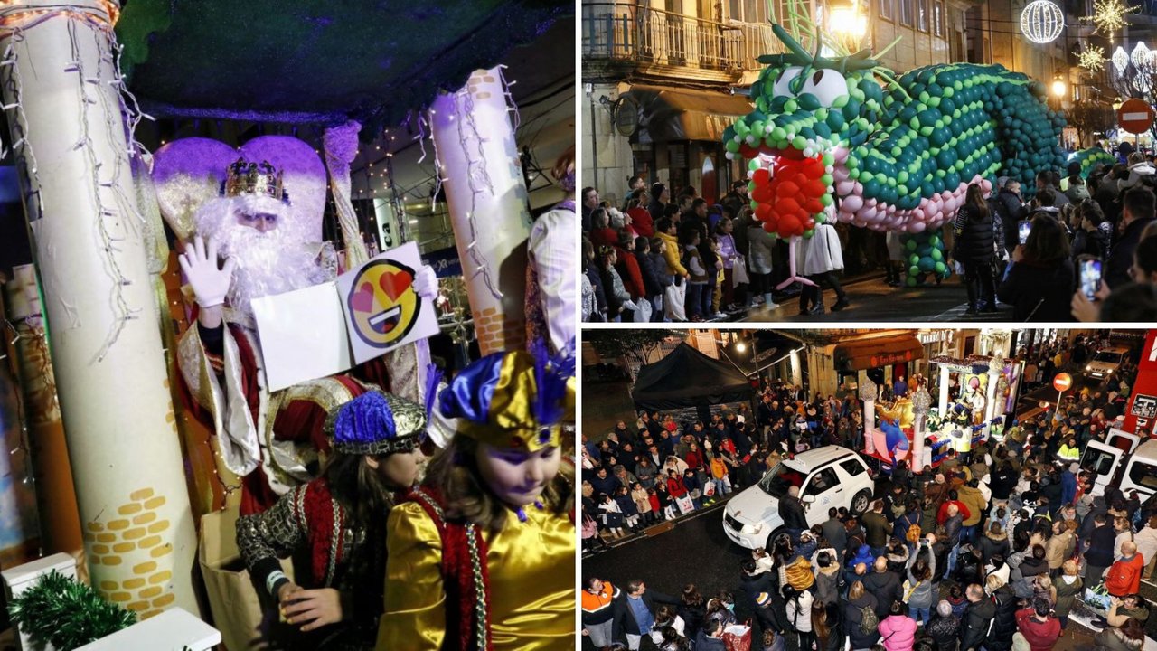Cientos de personas salieron a la calle para saludar y recibir personalmente a los tres Reyes Magos en su paso por Redondela.