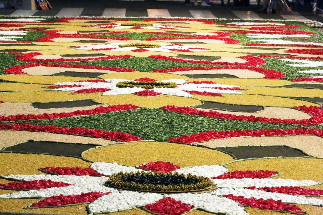 Flores “esencia” de arte efímero de los tapices de Corpus en Pontereas,  Fiesta de Interés Turistico Internacional.