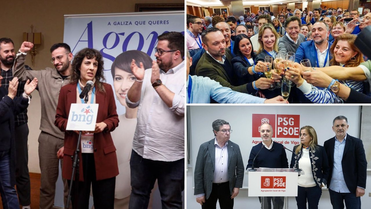 Alexandra Fernández, David Regades y Marta Fernández-Tapias ante los resultados de las elecciones gallegas.