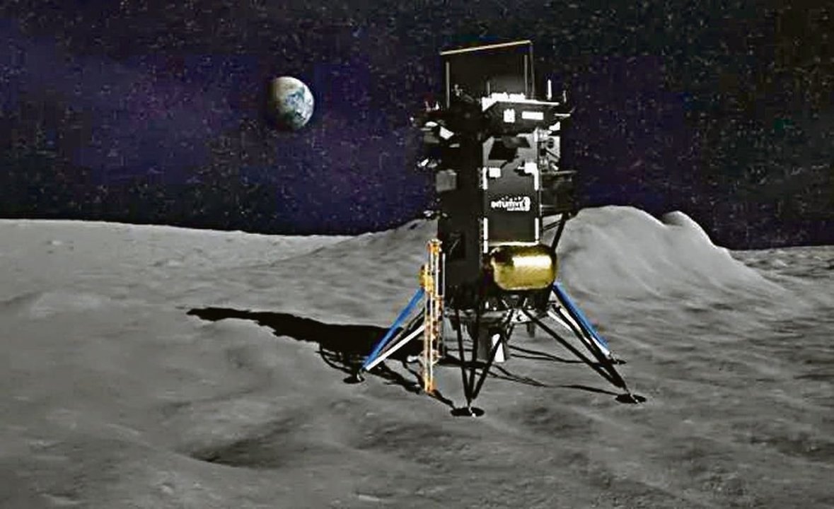 Recreación del módulo de aterrizaje Odiseo en la Luna.