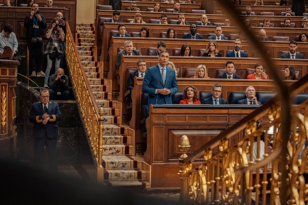 El presidente del Gobierno, Pedro Sánchez, en el Congreso de los Diputados. // Europa Press