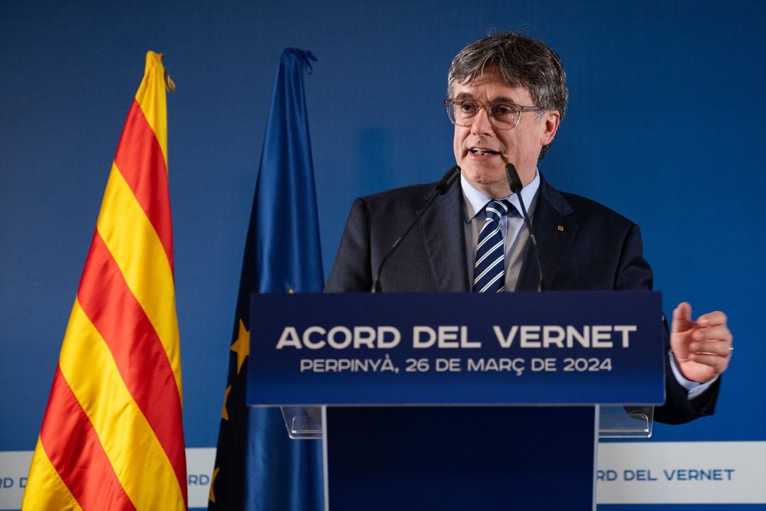 El expresidente de la Generalitat y candidato de Junts a las elecciones catalanas, Carles Puigdemont. // EP