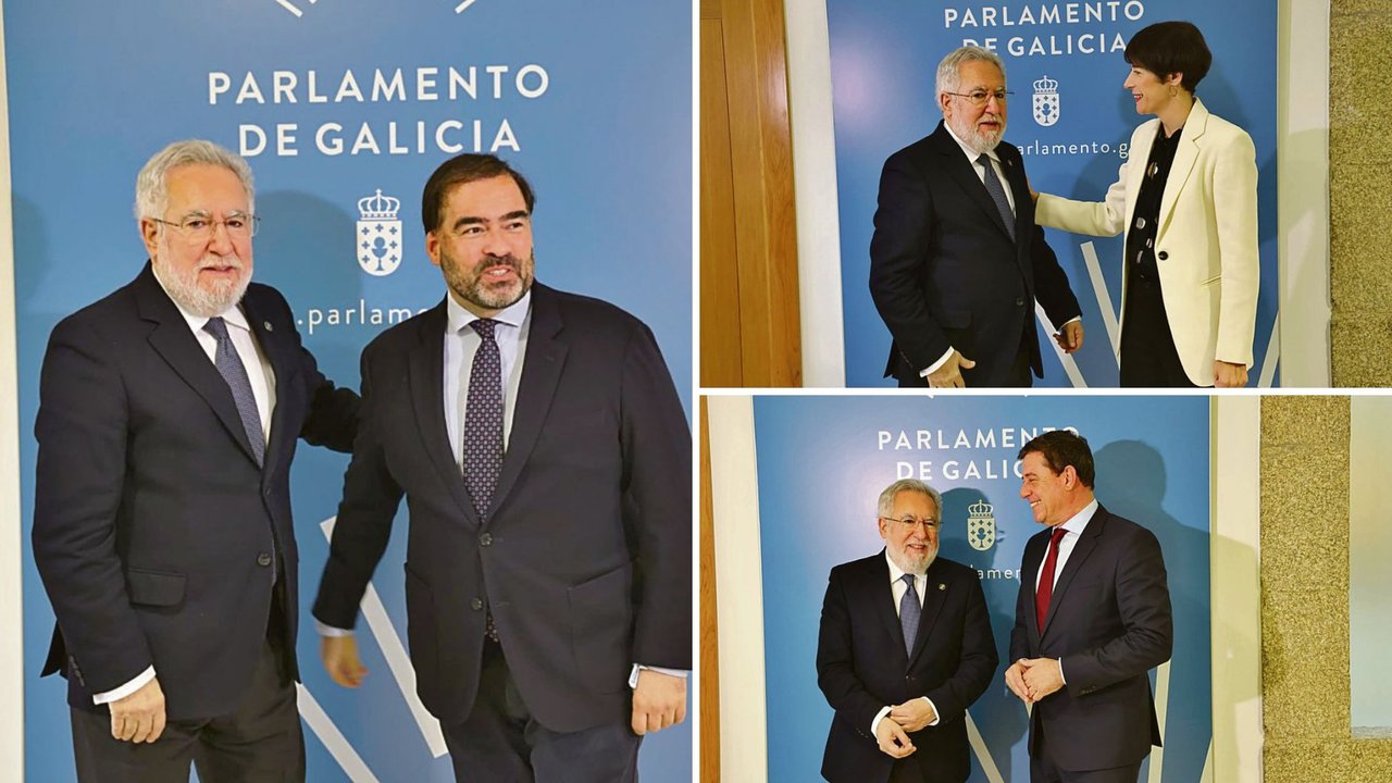 Miguel Santalices, o presidente do Parlamento, onte con Alberto Pazos, Ana Pontón y José Ramón Besteiro.