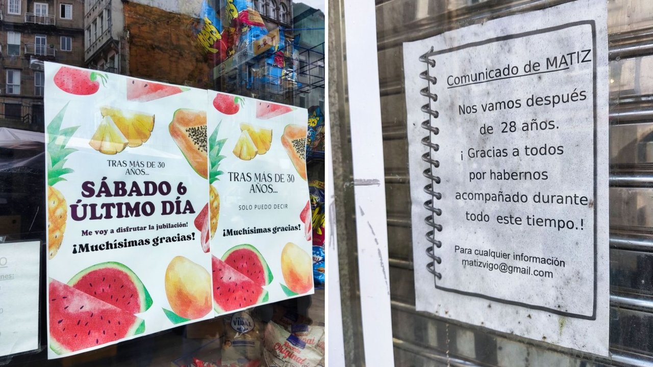 El ultramarinos Frutas Vigo y la tienda de regalos Matiz Vigo se despidieron así de sus clientes.